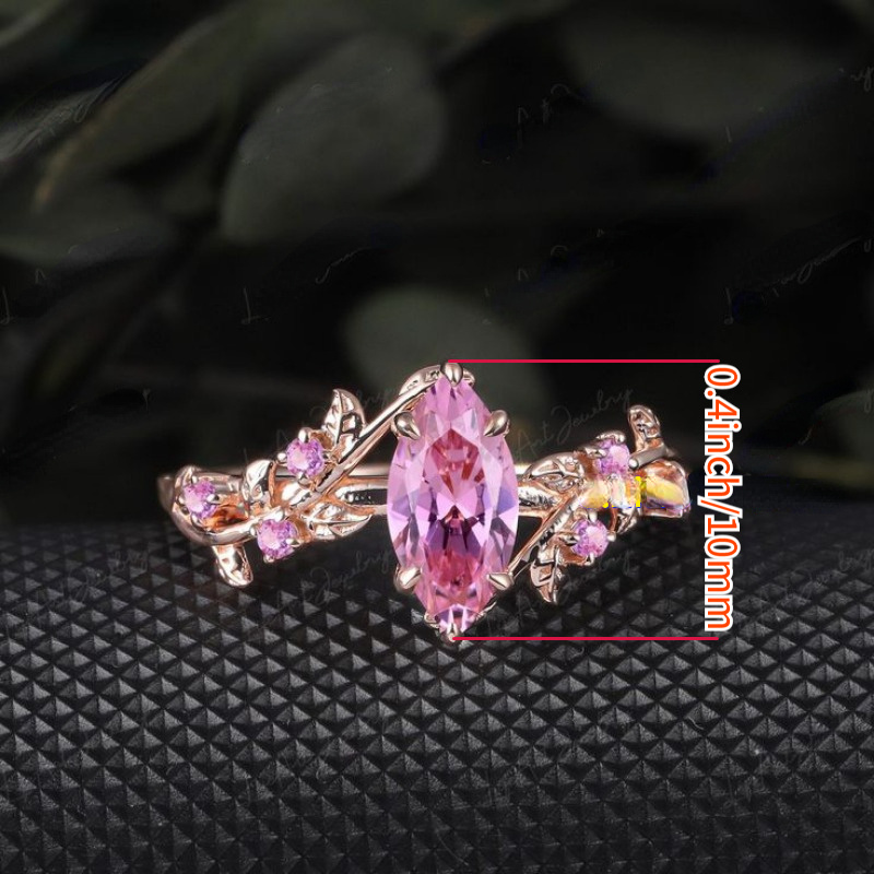 Rose Gold Plated Leaf Ring with Zircon